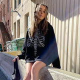 Goth Black Oversized Hoodies Women Techwear Skulls Diamond E Girl Y2K Pullovers Long Sleeve Casual Autumn