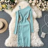 Shoulder Strap Dress Women Sexy Fashion Split Bodycon Dress Autumn Winter Elegant Off Shoulde Elastic Knitter