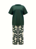Summer New Large-Size Women's Two-Set Printed Short-Sleeved