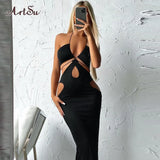 2022 Summer Sexy Halter Cut Out Bandage Maxi Dress for Women Sleeveless Backless Outfits Party 2 Piece Dresses