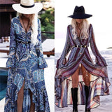 Summer Dress Boho Style Women Long Maxi Evening Party Dress Sexy Vintage Floral V Neck High Split Beach Dresses