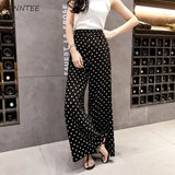 Women Korean Style Spring Summer Point Wide Leg Womens High Waist Chiffon Elegant Breathable Comfortable Trendy