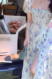 Summer Printed Dress French Retro Square Neck Floral Dress Female 2023 Summer New Puff Sleeve Long