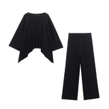 Asymmetrical V-Necked Collar Sweater High-Waisted Trousers Casual Knitting Set 2025 Spring