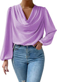 Loose Chiffon Shirts women Fashion Drape Cowl Long Sleeve Blouse Spring Autumn Pullover Shirt Tops Women Clothing-Outfit