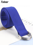 Solid Cotton Canvas All-match Waist Straps Women Canvas Belt D Shaped Double Ring Buckle Waistband