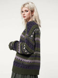 Womens Y2K Grunge Autumn Winter Casual Sweater Long Sleeve Round Neck Vintage Pattern Print Knitwear Pullovers-Outfit