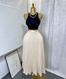 Fashion Folding Wave Half-Dress French Sweet High-Waisted A-Shaped Skirt Mid-Long Folds