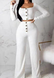 Ribbed Crop Top and High Waist Pants 2pc
