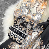 Fashion Runway Vintage Maxi Dress Women Long Lantern Sleeve Buttons Down Totem Print Elegant Belt Party Vestidos