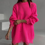 Y2K Women's Oversized Sweater Knitted Green O Neck Long Sleeve Pullover Tops Casual Party Sexy Club Sweaters Dresses