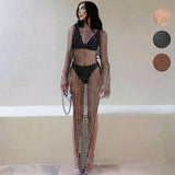 Summer Explosion Women's Bubble Beads Drill Mesh Perspective Long