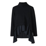 Loose Fit Black Ruffles Irregular Sweatshirt New Turtleneck Long Sleeve Women Big Size Fashion Spring Autumn 2023