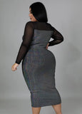 Plus Size Black See Through Sequins Long Sleeve Long