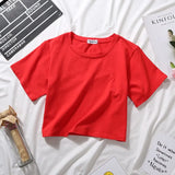 Summer Short Sleeve T Shirts Women Cotton Solid T-shirt O Neck High Waist Crop Top Tee Female Casual Loose T