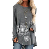 Long Sleeve Loose Cotton Print T-shirts Women Clothes Flower Casual Round O-Neck Pullover Tops