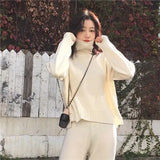 Pieces Set Women Winter Autumn Knitted Tracksuit Turtleneck Sweater Knit Pants Women Loose Clothing Suits Female Pants