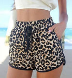 Summer Leopard Printed Shorts Women Summer Sexy Sweatshorts Loose Drawstring Elastic Waist Pocket Casual Beach