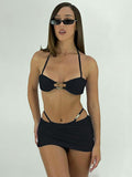 Women's Three-Piece Clothes Beachwear Outfits Halterneck Sleeveless Hollow Out Bra Tops + Thong + Skirt Bikinis Set-Outfit