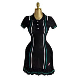 Scented Knitted Dress Woman's New French Retro Collared Waist Thin Lotus Leaf-Side
