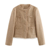 New Tricolor Bright Silk Textured Button Decoration Small Fragrant Wind Coat-Outfit