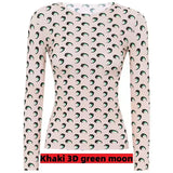 Summer Women'S Designer Moon Print T Shirt Lady Round Neck Long Sleeves Ice Silk Top Women Underwear Clothing