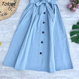 Elegant Skirts Womens Elastic Waist Buttons Bow Stretched Skirt With Pocket Female Casual Solid Color