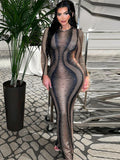 Summer Sexy Clothes Bodycon Dresses For Women 2022 Long Sleeve Party O Neck Dress Female Stripe Backless Black Maxi