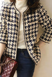 Women Fashion Elegant O-Neck Long Sleeve Chic Basic Plaid Kroean Style Casual All-match Simple Streetwear Clothing