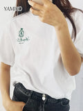 2024 Summer Niche Luxury O-neck Pullovers Tops Small Crown Letter Printed Tee White Cotton Women's Short-sleeved T-shirt-Outfit
