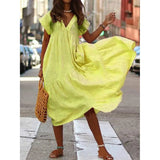 Summer Dress Women Casual Boho Ladies Sundress Loose Ruffles V Neck Beach Outfits Vintage Long Maxi Dresses