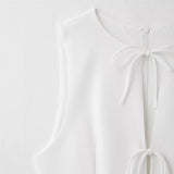 Wide Swing Bow Tie With Hollow Short Vest Dress Summer Sleeveless Body