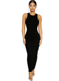 Sexy Solid Round Neck Sleeveless Long