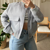 New Female Temperament Female Retro Brown Loose Pocket Long-Sleeved Blazer