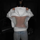 Autumn And Winter New Women's Fashion Pure Color Bare Back Hollow Net Hoodie