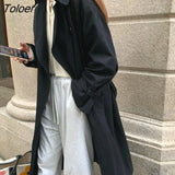 Women Long Style Harajuku Windbreaker Ladies Casual Spring Fall Elegant Loose A-line Double Breasted Korean Stylish