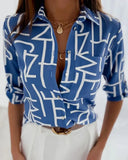 Letter Print Office Shirt Autumn Women Lapel Long Sleeve Single Breasted Blouse Elegant Pocket Camisas De Mujer
