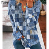 Look All Over Print Zip Detail Long Sleeve Top Europe America Fashion Women's Clothing Casual Sweatshirt Women's