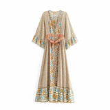 Women's Sunflower Positioning Printing Waist With Horn Sleeve Long Skirt