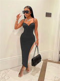 Summer Sexy Clothes Bodycon Dresses For Women 2022 Sleeveless Cami Strap Side Spilt Maxi Dress Pink Party White