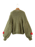 Autumn Winter Sweet Cute Handmade Mushroom Sweater Women Loose V-Neck Casual Short Knit Cardigan Jacket Female