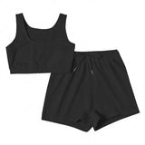 Sportswear High Waist Two Piece Sets Women Casual Crop Top & Drawstring Shorts Matching Set 2021 Summer Athleisure