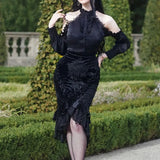 Autumn New Sexy Hip Skirt Fashion Temperament Slim Peacock Flower Lotus Leaf Edge Fishtail Skirt Women's Dress-Outfit