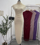 Unique Dress With Thin Folds And Hips High-Collar After The Opening Of The Fork Dress