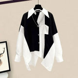 Clothing Striped Pockets Spliced Shirt Spring Autumn Korean Fashion Asymmetrical Single-breasted Casual Irregular