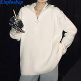 women sweater turtleneck solid white knitted casual pullover korean long sleeve female oversized