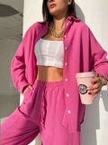 Loose Women Trouser Suits Long Sleeve Shirt With High Waist Harem Pants 2 Piece Sets 2022 New Spring Elegant Lady