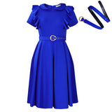 Women's Short-Sleeved Doll Collar Solid Color Short-Sleeved Lotus Leaf Side High-Waisted