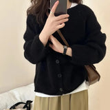 Soft Waxy Round Neck Long-Sleeved Knitted Cardigan Women's 2024 Autumn And Winter Short Lazy Style Solid Color Sweater Jacket-Outfit