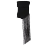 New Spring Tassel Decoration Stretch Body Wipe Chest Knitted Blouse 5584156-Outfit